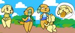 anthro aroused bottomless clothed clothing duo erect_nipples eye_roll female looking_pleasured male male/female nipple_outline nipples oral penis_awe public short_stack wide_hips klutzatdusk animal_crossing nintendo biskit_(animal_crossing) goldie_(animal_crossing) canid canine canis domestic_dog mammal