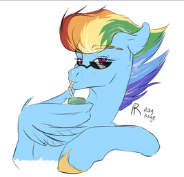 bent_leg black_eyewear black_sunglasses blue_lips blue_wings drinking drinking_straw eyebrow_through_mane eyebrows eyewear feathered_wings feathering feathers female female_feral feral fur hair hooves light lips looking_at_viewer mane mature_female mature_feral multicolored_mane orange_eyebrows purple_eyes rainbow_mane short_mane simple_background smile smiling_at_viewer solo sunglasses text translucent translucent_hair unguligrade white_background wing_holding_object wings yellow_hooves rayrage friendship_is_magic hasbro my_little_pony mythology rainbow_dash_(mlp) equid equine mammal mythological_creature mythological_equine pegasus 2025 artist_name bust_portrait colored digital_drawing_(artwork) digital_media_(artwork) english_description lighting portrait