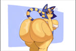 anthro big_butt blue_ears blue_hair butt fart fart_fetish female female_anthro gassy geometric_background hair huge_butt loud_fart markings mouth_closed narrowed_eyes overweight overweight_anthro overweight_female simple_background solo sound_effects striped_markings striped_tail stripes tail tail_markings thick_thighs twerking uraeus yellow_body yellow_inner_ear felaz20 jinu sound_warning third-party_edit animal_crossing nintendo ankha_(animal_crossing) domestic_cat felid feline felis mammal 2025 2d_animation animated digital_media_(artwork) hi_res motion_tweening shaded simple_shading sound sound_edit webm