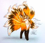 9_tails black_body black_fur black_hair female feral fur hair head_fur multi_tail orange_body orange_fur red_eyes solo tail white_body white_fur ideltasarc333 nintendo pokemon foxxi canid canine fox generation_1_pokemon mammal ninetales pokemon_(species)