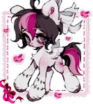 accessory ahoge black_hair black_tail bow_ribbon brown_eyes cutie_mark female feral fur hair hair_accessory hair_bow hair_ribbon highlights_(coloring) hooves looking_at_viewer pink_body pink_fur ribbons short_hair solo stitch_(sewing) tail white_body white_fur white_wings wings p0nyplanet hasbro my_little_pony mythology fan_character oopsie_doodle equid equine mammal mythological_creature mythological_equine pegasus digital_media_(artwork) digital_painting_(artwork) hi_res painting_(artwork)