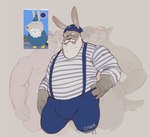 anthro beard bottomwear clothing facial_hair hat headgear headwear humanoid_hands male mature_male overweight overweight_male pants shirt suspenders topwear rneves_069 peppa_pig grampy_rabbit lagomorph leporid mammal rabbit 2022 absurd_res hi_res