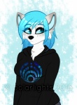 anthro blue_eyes blue_hair breasts chest_tuft clothed clothing eyebrows eyelashes female fur hair hoodie solo standing topwear tuft northfelle tundra_(polarlights) canid canine mammal watermark