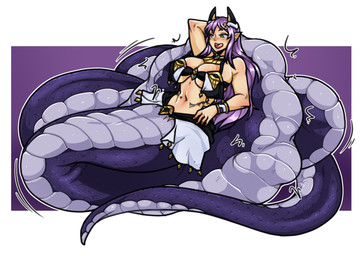 after_vore apode belly breasts female female_pred group hair legless purple_hair serpentine split_form vore ecchipandaa draconcopode lamia reptile scalie snake 2022 hi_res
