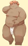 anthro asian_clothing belly blush bodily_fluids brown_body brown_fur clothing east_asian_clothing fundoshi fur humanoid_hands japanese_clothing kemono male moobs navel nipples overweight overweight_male simple_background solo sweat underwear hanji1st mammal 2020 absurd_res hi_res