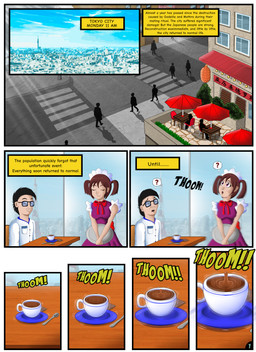 beverage building city coffee earthquake female silhouette street text town umbrella waiter waitress_uniform window juanonyx monsterverse human mammal comic english_text hi_res