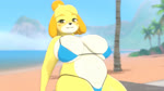 16:9 2024 3d_(artwork) 3d_animation animal_crossing animated anthro areola areola_slip beach big_breasts bikini blue_bikini blue_clothing blue_swimwear bouncing_breasts breasts canid canine canis clothed clothing digital_media_(artwork) domestic_dog female fur green_eyes hair hi_res huge_breasts isabelle_(animal_crossing) leaning leaning_backward looking_at_viewer mammal nintendo omegaozone open_mouth seaside shih_tzu short_playtime slightly_chubby smile sound swaying swimwear tail thick_thighs toy_dog webm wide_hips widescreen yellow_body yellow_fur