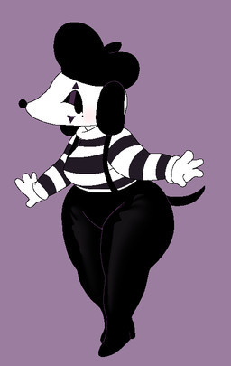 4_fingers anthro beret black_beret black_bottomwear black_clothing black_ears black_eyeshadow black_hat black_headwear black_pants black_suspenders black_tail bottomwear breasts clothed clothed_anthro clothed_female clothing eyeshadow female female_anthro fingers front_view glistening_eyelids hat headgear headwear makeup markings mole_(marking) mole_under_eye pants pattern_clothing pattern_shirt pattern_topwear shirt simple_background solo striped_clothing striped_shirt striped_topwear stripes suspenders tail thick_thighs topwear white_body snazzle_snapp blair_(snazzle_snapp) canid canine canis domestic_dog mammal digital_drawing_(artwork) digital_media_(artwork) full-length_portrait portrait