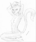 anthro areola breasts countershading female female_anthro fur hands_behind_head kneeling looking_at_viewer nipples nude plantigrade side_view simple_background small_breasts smile solo tail white_background johndoe8771 sylvania_(johndoe8771) felid feline mammal graphite_(artwork) greyscale hi_res light_theme monochrome pencil_(artwork) shaded sketch traditional_media_(artwork)