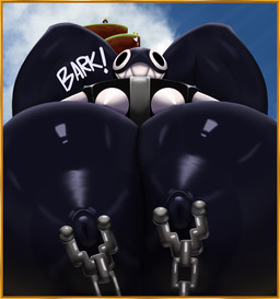 anthro areola big_areola big_breasts big_nipples black_body bound breasts chain chained collar duo female huge_areola huge_breasts huge_nipples nipple_piercing nipples piercing raised_arms sharp_teeth smile solo spiked_collar spikes teeth beatbox474 mario_bros nintendo gigi_(thecoatl034) king_bob-omb bob-omb chain_chomp hi_res