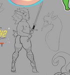 anthro duo feet looking_back male male/male melee_weapon muscular nipples nude scar soles sword tiptoes weapon wrappings amygdahlia_(artist) mythology hartswell_(amygdahlia) cervine deer dragon mammal mythological_creature mythological_scalie scalie digital_media_(artwork) drawpile_(artwork) hi_res