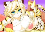 anthro areola big_breasts blonde_hair blue_eyes blush breasts female fur hair holidays kemono looking_at_viewer nipples smile solo striped_body stripes megane_inu cyberconnect2 drecom full_bokko_heroes halloween zhang_fei_(full_bokko_heroes) felid mammal pantherine tiger absurd_res hi_res