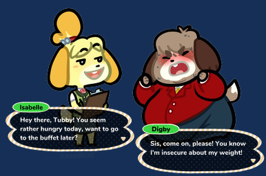 anthro belly big_belly big_butt blush bodily_fluids body_shaming brown_body brown_fur butt clipboard clothing dialogue dialogue_box double_chin dual_holding duo fat_shaming female fraternal_twins freckles fur header header_box holding_clipboard holding_object holding_pen holding_writing_utensil humiliation insult long_ears male morbidly_obese morbidly_obese_anthro morbidly_obese_male nickname obese obese_anthro obese_male overweight overweight_anthro overweight_male pen simple_background smug string_bow sweat text text_box transparent_background weight_conscious weight_difference writing_utensil yellow_body yellow_fur keno9988 animal_crossing nintendo digby_(animal_crossing) isabelle_(animal_crossing) canid canine canis domestic_dog mammal shih_tzu toy_dog alpha_channel english_text brother_(lore) brother_and_sister_(lore) sibling_(lore) sister_(lore) twins_(lore)