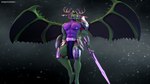 abs anthro areola armor biceps black_sclera bottomwear clothing detailed_background feet flying green_body green_scales horn knee_pads loincloth long_tail looking_at_viewer male melee_weapon multicolored_body multicolored_scales muscular muscular_anthro muscular_male night nipples open_wings pecs purple_body purple_scales scales solo spikes spikes_(anatomy) sword tail toes two_tone_body two_tone_scales weapon wings yellow_eyes darkflash23 european_mythology mythology zenith_kami_blackwings dragon mythological_creature mythological_scalie scalie were weredragon werewyvern western_dragon wyvern 16:9 2022 3d_(artwork) 4k absurd_res artist_name digital_media_(artwork) hi_res source_filmmaker_(artwork) watermark widescreen