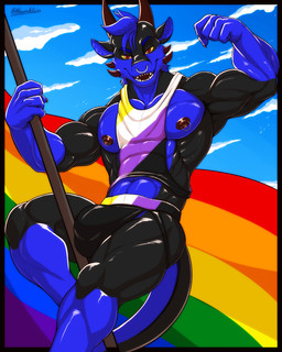 anthro bottomwear bulge clothed clothing facial_piercing flag flag_(object) flexing hair holding_object horn ineffective_clothing jockstrap lgbt_pride looking_at_viewer male muscular muscular_anthro nipple_piercing nipple_slip nipples nonbinary_pride_colors nose_piercing nose_ring piercing pride_color_flag pride_colors rainbow_pride_colors revealing_shirt revealing_tank_top ring_piercing shirt six-stripe_rainbow_pride_colors skimpy solo tail tank_top topwear underwear khayen mythology ember_nifflehiem demon dragon mythological_creature mythological_scalie scalie 4:5 absurd_res digital_drawing_(artwork) digital_media_(artwork) hi_res nonbinary_(lore)