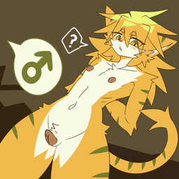 animal_genitalia animal_vulva anthro bodily_fluids breasts canine_genitalia canine_vulva female flat_chested fur genitals nipples nude nude_female question_mark simple_background solo standing vulva yellow_body yellow_eyes yellow_fur kiukiu mythology alexia_(kiukiu) canid mammal qilin(chinese_mythology) 1:1 hi_res
