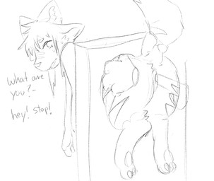 anthro duo explicitly_stated_nonconsent female forced male male/female pinju rape sex stuck through_wall namybites namy ailurid canid canine fox mammal red_panda hi_res monochrome