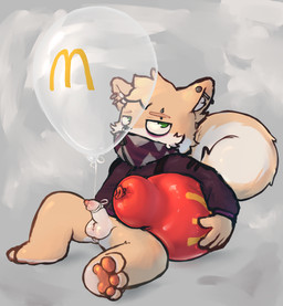 anthro balloon balloon_fetish balloon_support balls barbell_piercing bottomless bottomless_male clothed clothing covered_mouth ear_piercing eyebrow_piercing facial_piercing foreskin genitals hoodie humanoid_genitalia humanoid_penis inflatable long_foreskin male pawpads paws penis piercing solo topwear unretracted_foreskin young young_anthro young_male badipoki mcdonald's byte_(bytethesquirrel) mammal rodent sciurid tree_squirrel absurd_res hi_res
