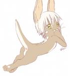 anthro anus backsack balls butt crossgender digitigrade genitals looking_back male perineum raised_tail solo tail yellow_eyes young young_anthro sion_(artist) made_in_abyss nanachi lagomorph mammal narehate