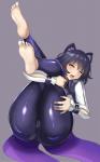 barefoot blush butt camel_toe clothing feet female inner_ear_fluff latex latex_clothing latex_leggings latex_legwear leggings legwear looking_at_viewer solo toes tuft lainart rooster_teeth rwby blake_belladonna animal_humanoid cat_humanoid felid felid_humanoid feline feline_humanoid humanoid mammal mammal_humanoid