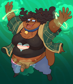anthro balls belly breasts female fur genitals hair humanoid_genitalia magic overweight overweight_anthro overweight_female penis simple_background solo tail transformation haxsmack ophelia_(sona) domestic_cat felid feline felis mammal hi_res trans_(lore) trans_woman_(lore)