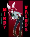 aidmoon alpha_channel anthro boots capslokked clothing eyewear female footwear fur glasses gloves gradient_background hair handwear hi_res kerchief lagomorph leporid long_ears mammal mindy_(capslokked) mindy_valors neckerchief neckwear rabbit red_hair shoes simple_background solo text title_card transparent_background uniform white_body white_fur