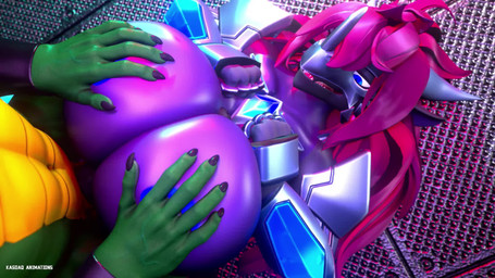 abs anthro anthro_on_anthro areola balls big_balls big_breasts big_penis black_nails blue_areola blue_eyes blue_nipples breast_play breasts colored_nails cybernetics duo erection faceless_character facial_horn female fist genitals glans glistening glistening_body glistening_breasts glistening_genitalia glistening_glans glistening_penis glistening_skin green_body green_skin grey_body grey_glans grey_penis grey_skin hair hand_on_breast horn huge_breasts humanoid_genitalia humanoid_hands humanoid_penis kneeling long_hair lying machine male male/female multicolored_body multicolored_skin muscular muscular_anthro muscular_male nails nipples nose_horn nude on_back on_ground penile penis pink_hair purple_body purple_breasts purple_skin sex sharp_nails sharp_teeth simple_background snout solo_focus teeth titfuck two_tone_body two_tone_skin white_sclera yellow_balls yellow_body yellow_skin kasdaq magnaomega_(modeler) valorlynz_(modeler) mythology eria_(dragonmaster2653) kasdaq_(character) cyborg dragon lizard mythological_creature mythological_scalie reptile scalie 16:9 3d_(artwork) 3d_animation animated digital_media_(artwork) hi_res loop no_sound seamless_loop short_playtime video widescreen