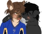 anthro black_body black_fur black_hair black_nose bodily_fluids brown_body brown_fur duo fur hair hug male male/male nervous_sweat sweat nijocest boca_juniors hinegure bear cetacean dolphin euplerid fossa mammal marine oceanic_dolphin orca toothed_whale