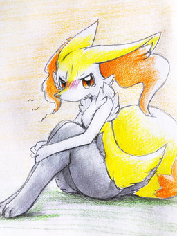 ambiguous_anthro ambiguous_gender angry anthro bared_teeth big_tail blush blush_lines bodily_fluids digitigrade dipstick_tail emanata inside knees_pulled_up looking_at_viewer markings pouting side_view simple_background sitting solo tail tail_markings tears teeth wavy_mouth eiroru nintendo pokemon braixen canid generation_6_pokemon mammal pokemon_(species) 2019 3:4 colored_pencil_(artwork) colored_sketch graphite_(artwork) hi_res japanese_description sketch traditional_media_(artwork) translated_description