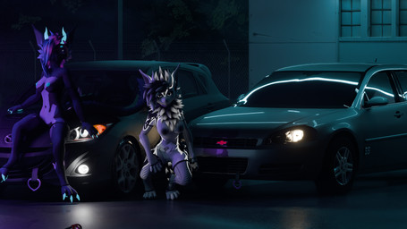 anthro breasts car clothing duo female female/female fishnet_clothing fishnet_legwear legwear nipples nude outside purple_body vehicle cervidragon chevrolet mazda mythology luna_(cervidragon) dragon mythological_creature mythological_scalie nardoragon scalie 16:9 3d_(artwork) 4k absurd_res digital_media_(artwork) hi_res widescreen