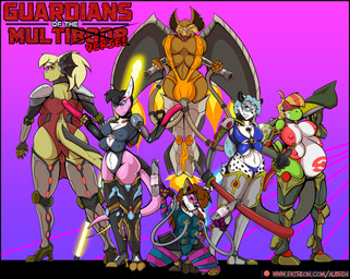 4_breasts anthro breasts clothed clothing corruption female fully_clothed group gynomorph hyper intersex multi_breast hi_res