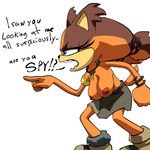 anthro big_breasts breasts clothed clothing dialogue female fur gesture hand_gesture hanging_breasts orange_body orange_fur pointing sharp_teeth simple_background solo teeth text topless topless_anthro topless_female white_background inker_comics sega sonic_boom sonic_the_hedgehog_(series) sticks_the_jungle_badger badger mammal mustelid musteline 1:1 2024 absurd_res english_text hi_res