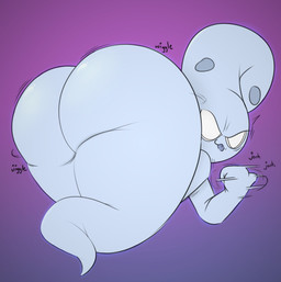 big_butt butt gesture hand_gesture handjob_gesture looking_back male not_furry presenting presenting_hindquarters solo suggestive suggestive_gesture thick_thighs chunknudies zel_(chunknudies) ghost humanoid spirit hi_res