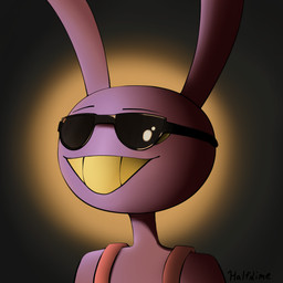 ambiguous_gender anthro clothing eyebrows eyewear overalls purple_body smile solo spoiler stevie_wonder sunglasses sunglasses_on_face teeth wearing_sunglasses half_dime glitch_productions the_amazing_digital_circus jax_(tadc) lagomorph leporid mammal rabbit 1:1 absurd_res album_cover cover hi_res
