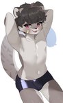 anthro black_hair blush clothing dabi_(artist) felid feline hair hands_behind_head hi_res kemono male mammal simple_background solo underwear white_background