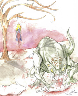 blood dress gore guts hanging hard_vore human intestines mixed_media monster noose pen_(art) slug_(artist) traditional_media tree unknown_species vorarephilia vore watercolor_(art)
Rating: Explicit
Score: 2
User: Wulfeh
Date: November 27, 2011