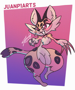 anthro claws countershading female fur huge_thighs multicolored_body simple_background smile solo text thick_thighs wide_hips juanp1arts kirby_(series) kirby_and_the_forgotten_land nintendo clawroline felid feline leopard mammal pantherine 5:6 hi_res