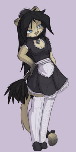 accessory anthro bell bell_collar black_hair blue_eyes bow_(feature) bow_accessory bow_ribbon breasts cleaning_tool cleavage clothed clothing collar feather_duster female fur furgonomics hair legwear maid_uniform ribbons smile solo standing tail tail_accessory tail_bow tail_ribbon thigh_highs uniform conditional_dnp jay_naylor domestic_cat felid feline felis mammal digital_media_(artwork)