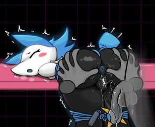 after_sex anthro anus arms_tied balls bent_over blue_hair blush bodily_fluids bound breasts breath butt butt_grab clothing cum cum_in_vagina cum_inside disembodied_penis duo electrical_plug emanata eyes_closed female flaccid floating_hands fully_bound furniture genital_fluids genitals glans grey_balls grey_body grey_glans grey_penis hair hand_on_butt leaking_cum legs_tied lying machine male male/female on_front open_mouth penis rear_view sexual_assault shaking simple_background snout solo_focus spread_butt spreading table trembling vulva weapon whip white_body anonymous_artist deltarune undertale_(series) tasque_manager darkner robot