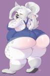 anthro big_breasts big_butt blush breasts butt clothing female fur hair looking_back obese obese_anthro obese_female overalls overweight overweight_anthro overweight_female solo standing three-quarter_view tweedabop canid canine mammal hi_res