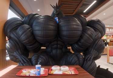 anthro big_muscles drinking drinking_straw featureless_crotch food green_eyes huge_muscles hyper hyper_muscles inside male muscular muscular_male nude solo striated_muscles anyveon burger_king mythology pepsi dragon mythological_creature mythological_scalie scalie 3d_(artwork) digital_media_(artwork) hi_res