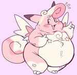 anthro belly blush claws facial_hair male overweight overweight_male pasties pink_body solo stubble wings wiishyishii nintendo pokemon clefable fairy generation_1_pokemon pokemon_(species) hi_res