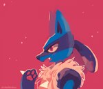 ambiguous_gender anthro blue_body blue_fur fangs fur open_mouth red_background red_eyes side_view simple_background solo spikes spikes_(anatomy) tan_body tan_fur teeth tuft miri nintendo pokemon generation_4_pokemon lucario pokemon_(species) 2018