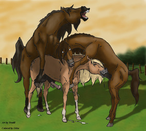 anal anal_penetration anatomically_correct anatomically_correct_genitalia anatomically_correct_penis animal_genitalia animal_penis balls black_balls black_body black_fur black_penis bodily_fluids brown_body brown_fur brown_mane brown_tail butt cum cum_drip cum_in_mouth cum_inside cum_on_butt cum_on_face cum_on_ground cum_while_penetrated cumshot detailed_background double_penetration dripping ejaculation equine_genitalia equine_penis erection eyes_closed face_fucking face_mounting fellatio fence feral feral_on_feral forced forced_oral from_behind_position fur genital_fluids genitals group group_sex half-closed_eyes hooves irrumatio looking_pleasured male male/male male_penetrating mane mounting multicolored_body multicolored_fur multicolored_penis narrowed_eyes open_mouth oral oral_penetration orgasm outside penetration penile penis penis_in_mouth pink_penis quadruped sex sky smile spitroast tail tan_body tan_fur tan_mane tan_tail teeth threesome trio two_tone_body two_tone_fur two_tone_penis white_body white_fur orkathewolf svadil equid equine horse mammal 2012 aliasing artist_collaboration digital_media_(artwork) watermark