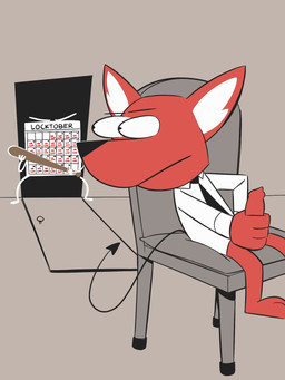 animal_genitalia animal_penis anthro baseball_bat bat_(object) bottomless bottomless_anthro bottomless_male bulging_eyes calendar canine_genitalia canine_penis chair clothed clothing collared_shirt door erection fur furniture genitals grey_background hand_on_penis inner_ear_fluff looking_at_another looking_back looking_back_at_another male masturbation necktie no_underwear on_chair orange_body orange_fur penis shirt simple_background sitting sitting_on_chair solo spade_tail tail topwear tuft white_inner_ear_fluff stinkplum locktober stinkplum_(character) canid canine fox mammal 3:4 hi_res