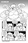 5_fingers 5_panel_comic anthro bedding belly big_belly big_breasts black_line_art borderless_panel bottomwear breasts clothed clothing dialogue eyebrow_through_hair eyebrows eyelashes eyes_closed female fingers fully_clothed fur gradient_background hair happy huge_thighs inner_ear_fluff looking_at_viewer narration navel_outline obese obese_anthro obese_female one_eye_closed open_mouth open_smile overweight overweight_anthro overweight_female pillow pupils shirt shorts simple_background sitting smile solo speech_bubble tail tail_motion tailwag tank_top teeth text thick_thighs time_skip tongue topwear translucent translucent_hair tuft wide_hips nekocrispy mary_blissany canid canine canis domestic_dog mammal 2023 comic digital_media_(artwork) english_text greyscale hi_res monochrome url