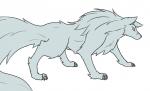 claws female feral fluffy fluffy_tail fur grey_body grey_fur scar simple_background solo tail white_background yellow_eyes rakkuguy velvela canid canine canis mammal wolf