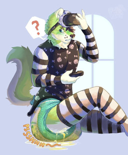 anthro armwear biped bodily_fluids clothing controller diaper fluffy fluffy_tail game_controller genital_fluids humanoid_hands leaking_diaper leaking_urine legwear looking_down looking_down_at_self male onesie onomatopoeia open_onesie pattern_armwear pattern_clothing pattern_legwear question_mark side_view simple_background sitting solo sound_effects stained_diaper striped_armwear striped_clothing striped_legwear stripes tail text unclean_diaper urine urine_drip urine_on_leg urine_on_thighs urine_pool urine_stain urine_stream used_diaper using_diaper vr_headset wet_diaper wetting wetting_diaper window lexxypawz toxicpup_(character) canid canine canis domestic_dog husky mammal nordic_sled_dog spitz hi_res
