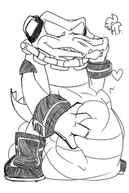 4_fingers abdominal_bulge ambiguous_gender ambiguous_prey chain_collar collar electronics fingers grin hand_on_belly headphones heart_symbol male smile solo standing vore willing_prey hydrodagatr sega sonic_the_hedgehog_(series) vector_the_crocodile crocodile crocodilian reptile scalie 2022 hi_res monochrome watermark