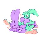 1:1 absurd_res anal anthro ass_up blush blush_lines butt cheek_tuft duo eyes_closed facial_tuft fur green_body green_fur heart_symbol hi_res lagomorph leporid looking_pleasured male male/male mammal one_eye_closed oral purple_body purple_fur rabbit rimming sex simple_background smile smirk smug smug_face spread_legs spreading tongue tongue_out tuft white_background wide_eyed xing1